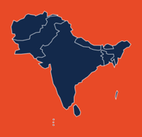 Map of South Asia, blue on orange background