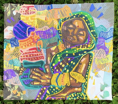 “weight of womanhood” acrylic and collage on paper, 2021